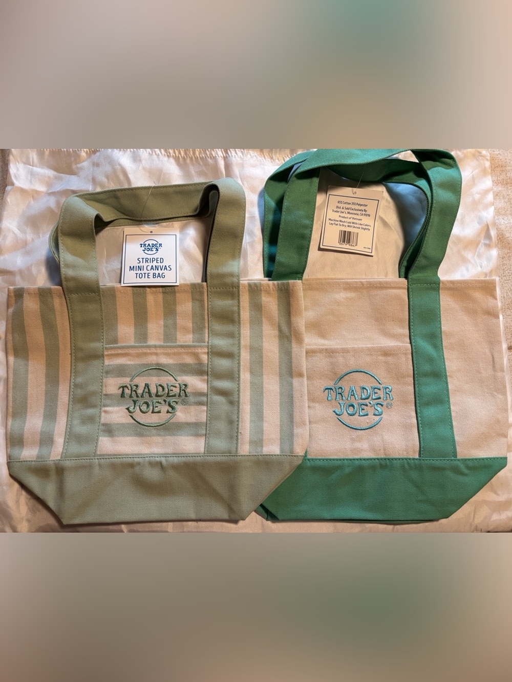 Set of Two Trader Joe's Canvas Tote Bags in Green